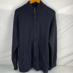 VTG LL Bean Full Zip Sweater Jacket Mens XLT Black 100% Cotton Mock Neck 258719